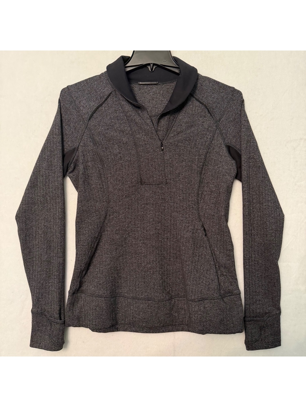 Lululemon Think Fast Pullover Women's 12 Heathered Black Herringbone 1/4 Zip